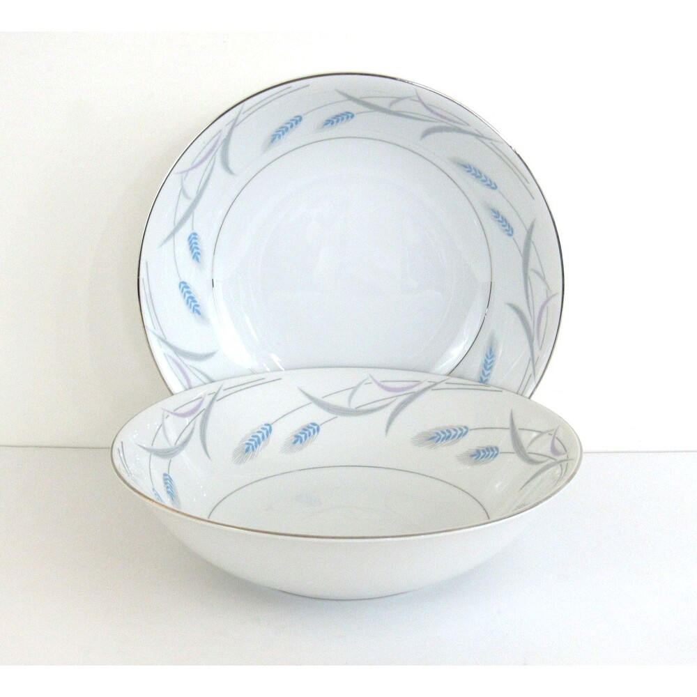 2 Valmont China Japan Round Serving Bowls Royal Wheat Platinum Trim 9" W